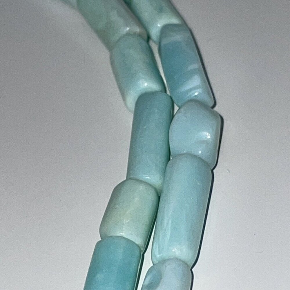 Aqua Peruvian Opal? Tube Beads & Freshwater Pearl Pendant Gemstone Necklace A140 - Picture 9 of 16